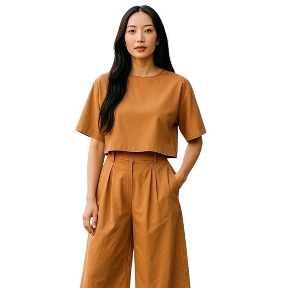 Zanzea Top And Pants Set Womans Large Mustard Yellow Ultra Wide Leg Stretch NWT - Picture 1 of 14